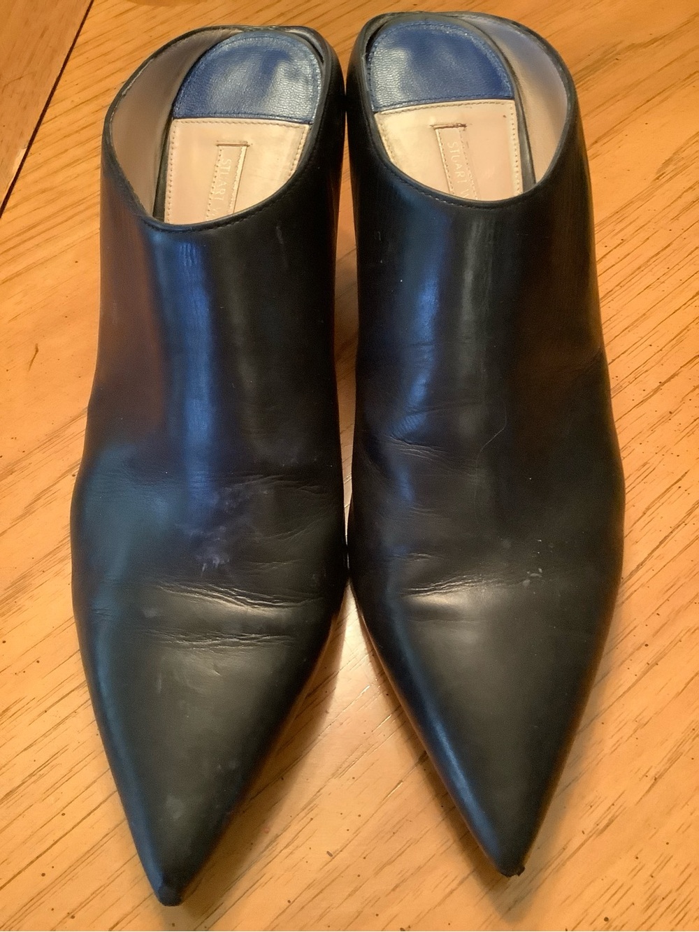 Stuart Weitzman Black Pointed Toe Leather Mules Size 9